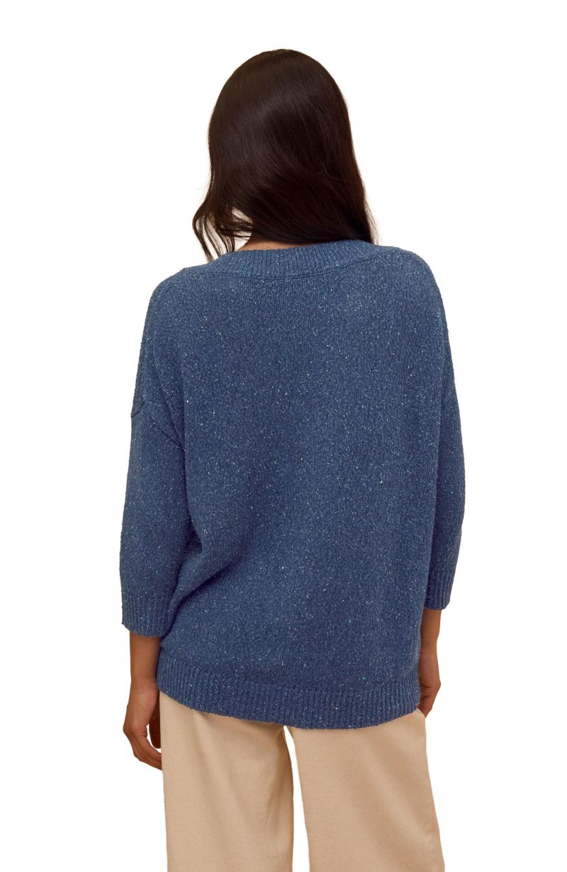 Women's Cotton Blend Flecked V-Neck Sweater