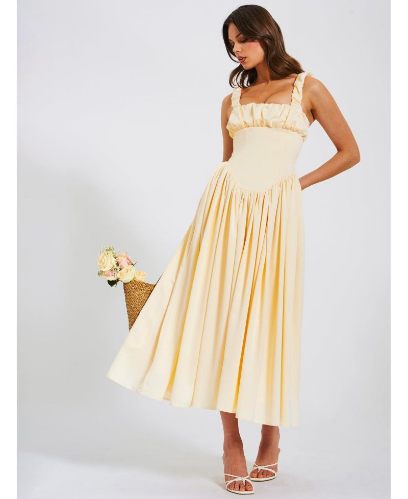 Women's Noreen Egg White Satin Drop Waist Maxi Sundress