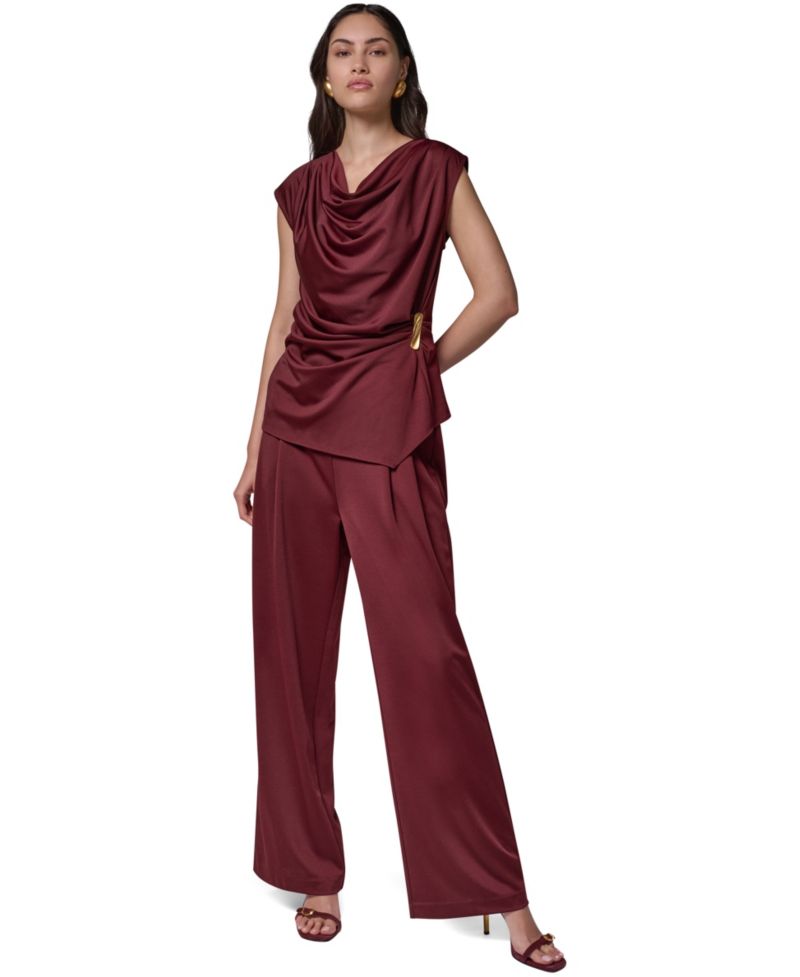 Women's Cowl Neck Draped Sleeveless Blouse