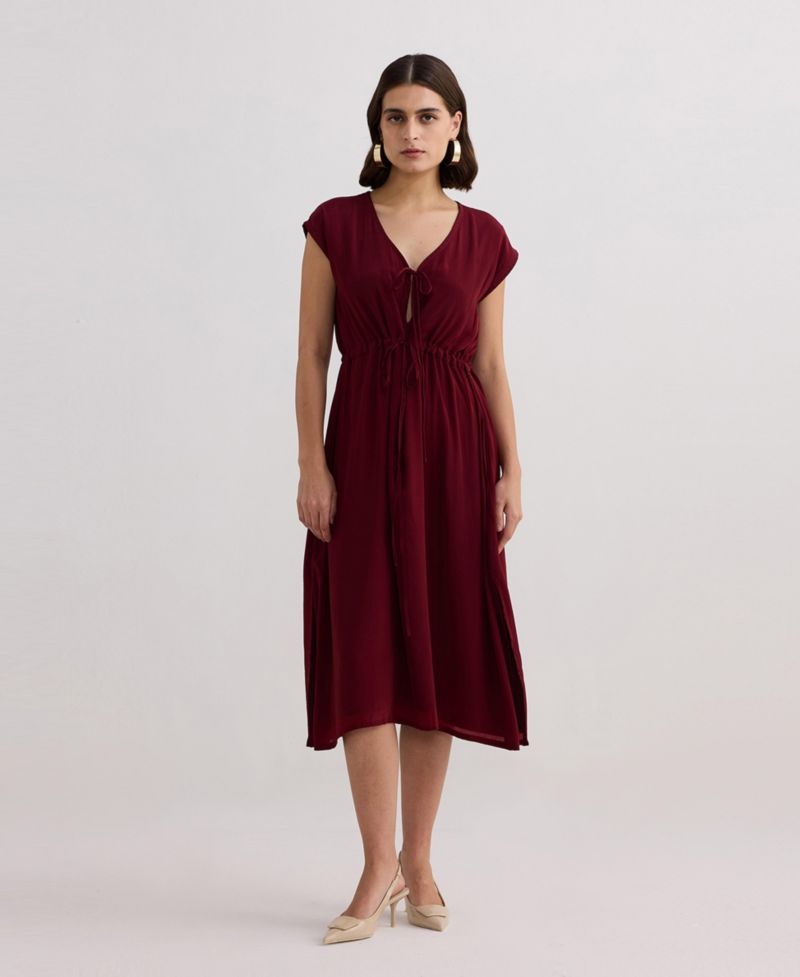 Women's Deep V-neck Gathered Dress