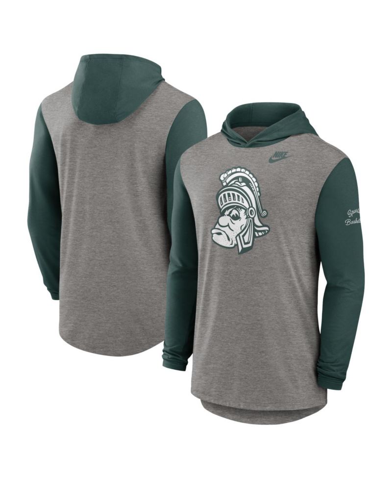 Men's Heather Gray/Green Michigan State Spartans Campus Legacy Tri-Blend Long Sleeve Hooded T-Shirt
