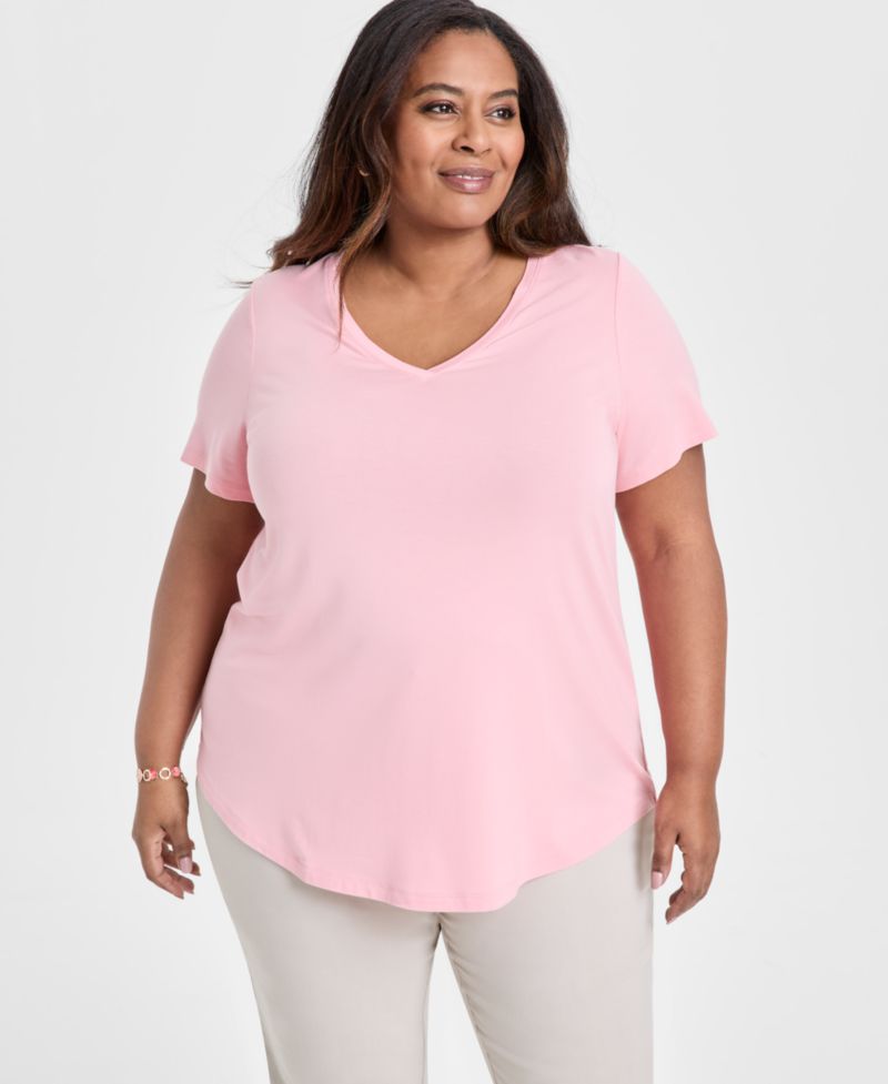 Plus Size V-Neck Short-Sleeve Top