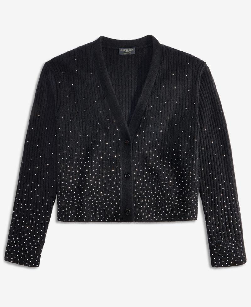 Women's 100% Cashmere Embellished Boyfriend Cardigan