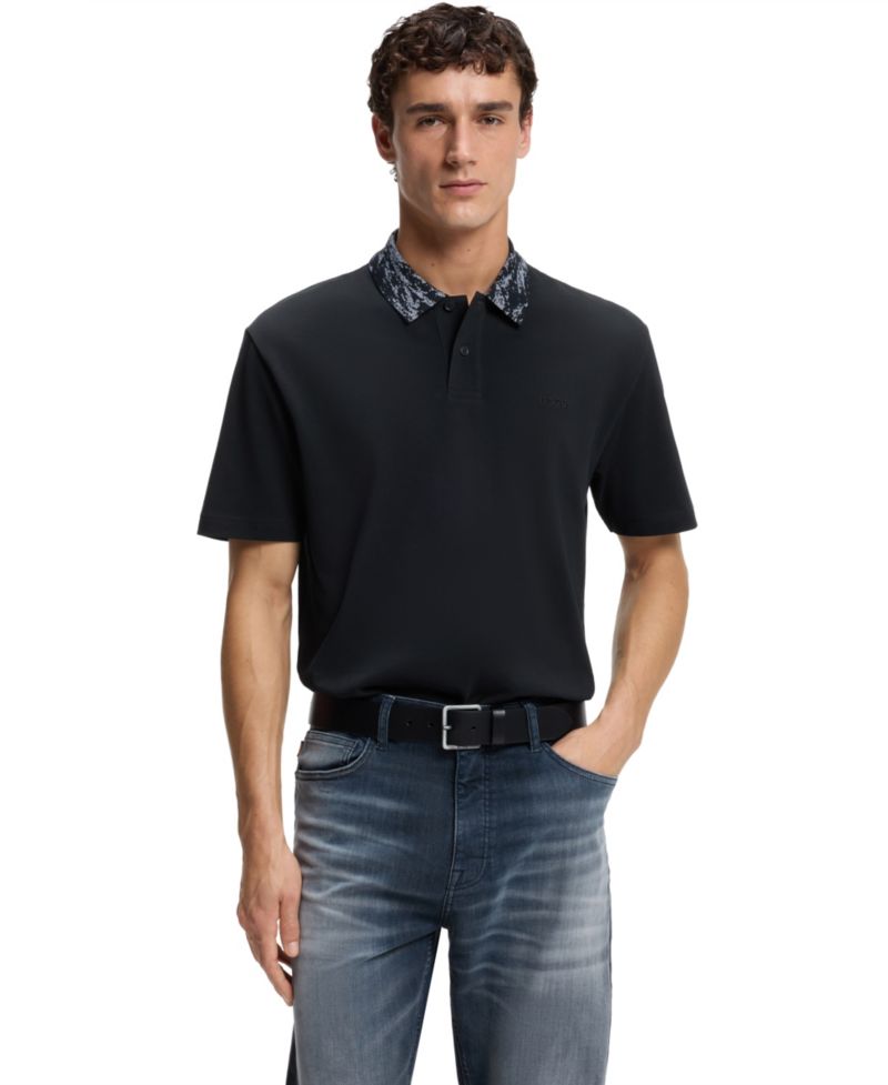 BOSS by Men's Cotton-Piqu&eacute; Jacquard Collar Polo Shirt