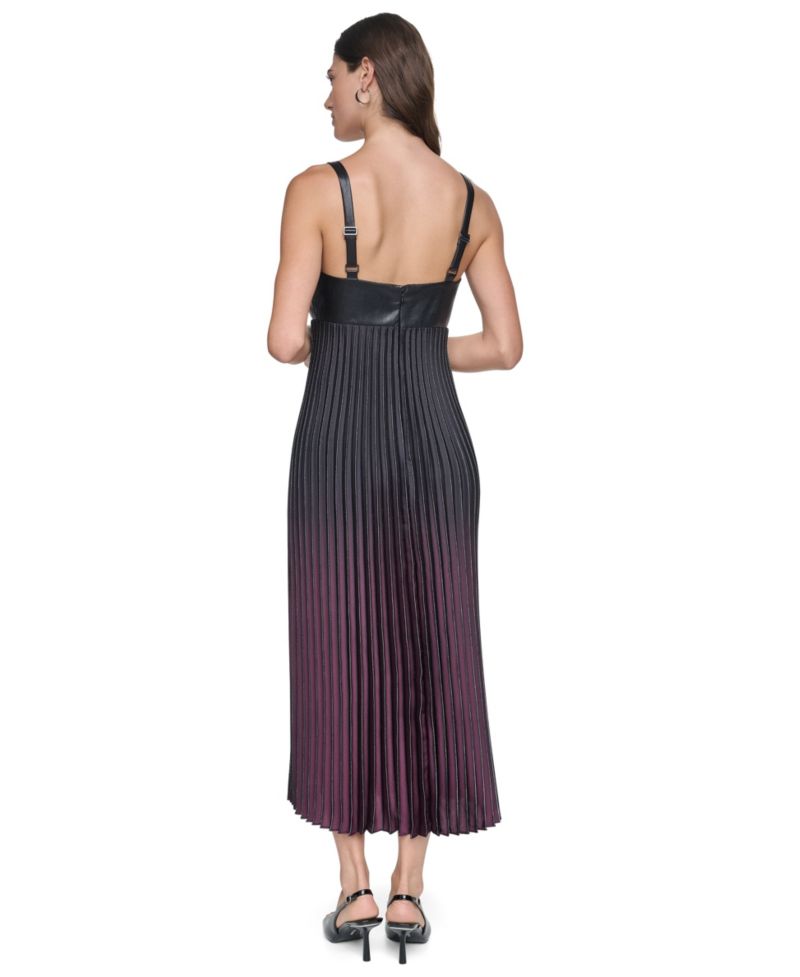 Women's A-Line Midi Pleated Foiled Ombre Dress