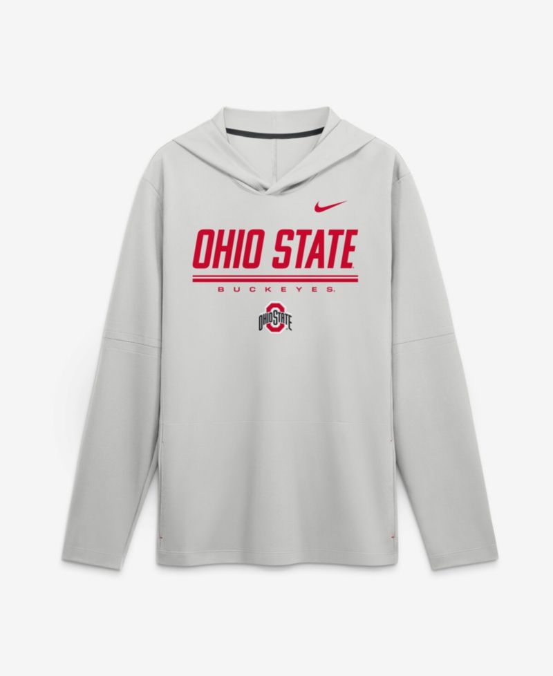 Men's Gray Ohio State Buckeyes 2026 Sideline Lightweight Long Sleeve Hooded Dri-FIT T-Shirt