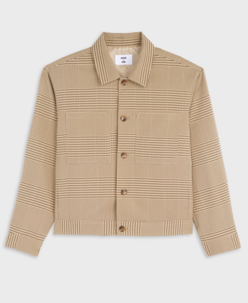 Men's Glen Plaid Relaxed-Fit Stretch Overshirt
