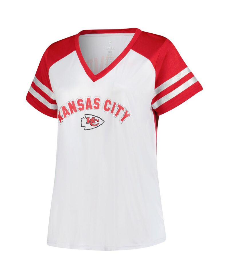 Women's Patrick Mahomes White Kansas City Chiefs Plus Size Bling V-Neck T-Shirt