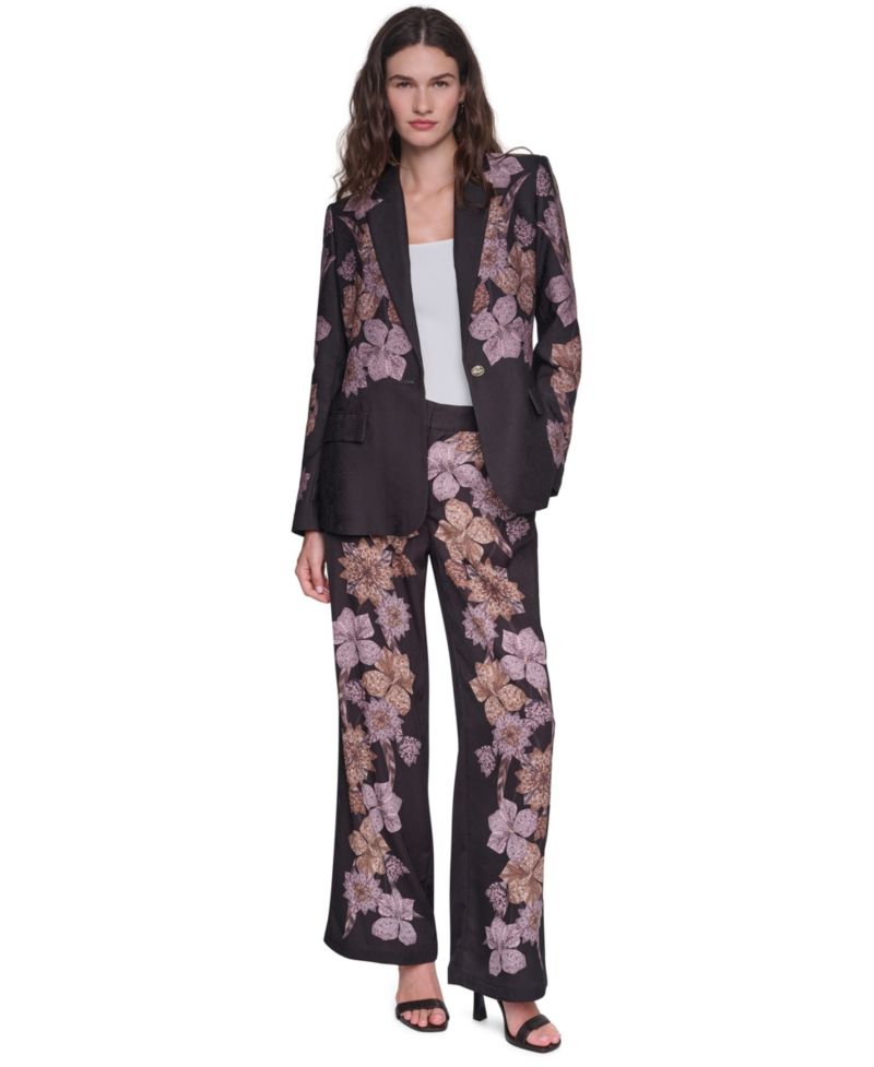 Women's Placed-Print Long-Sleeve Short Blazer and Wide-Leg High-Waisted Floral-Print Pants