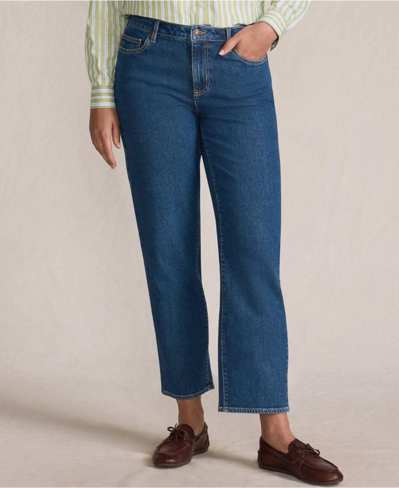 Women's Soft Denim Mid Rise Relaxed Straight Crop Jeans