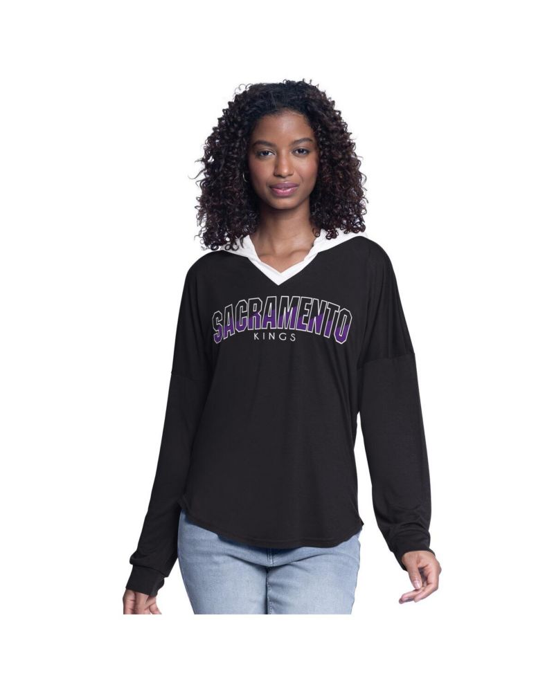 Women's Black Sacramento Kings Bench Player Oversized Long Sleeve Hooded Top