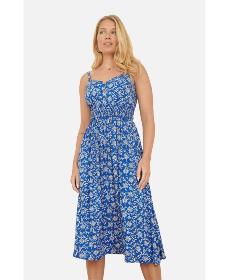 Women's Printed Sweetheart Neckline Midi Dress