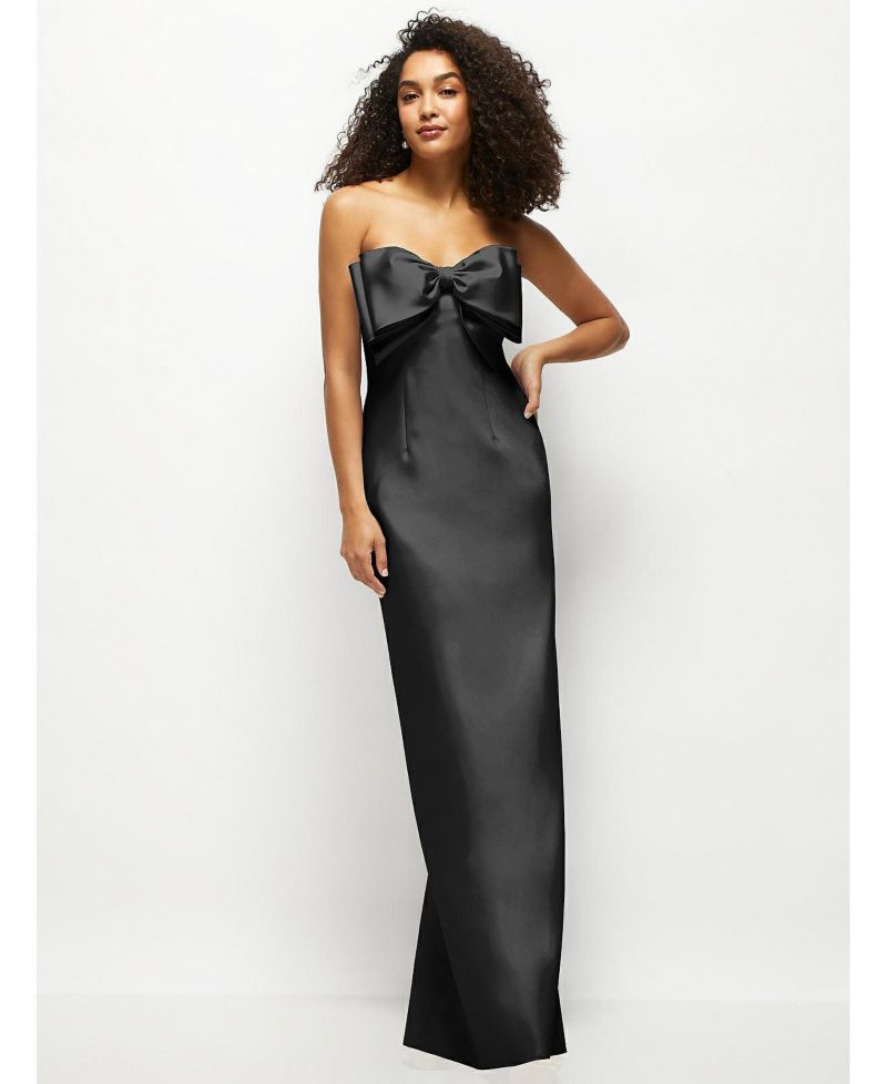 Women's Strapless Satin Column Maxi Dress with Oversized Handcrafted Bow