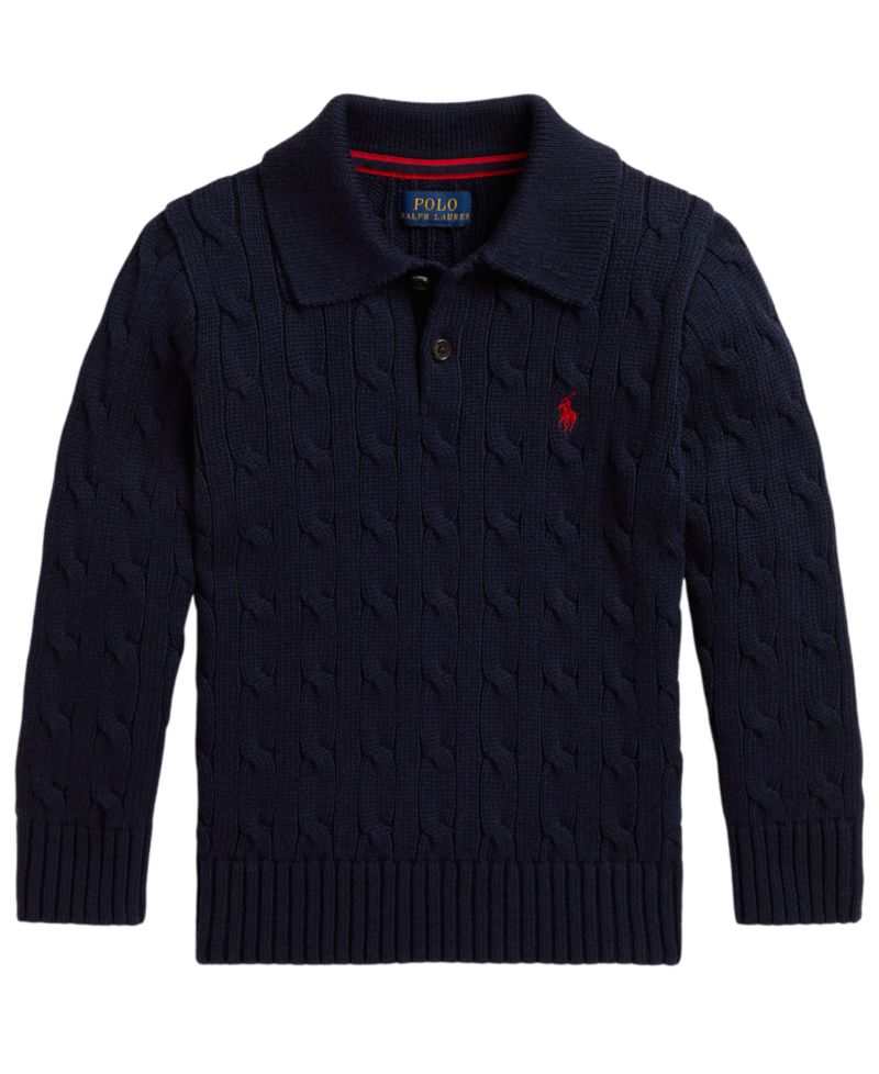 Boys' 2T-7 Cable-Knit Cotton Polo Sweater