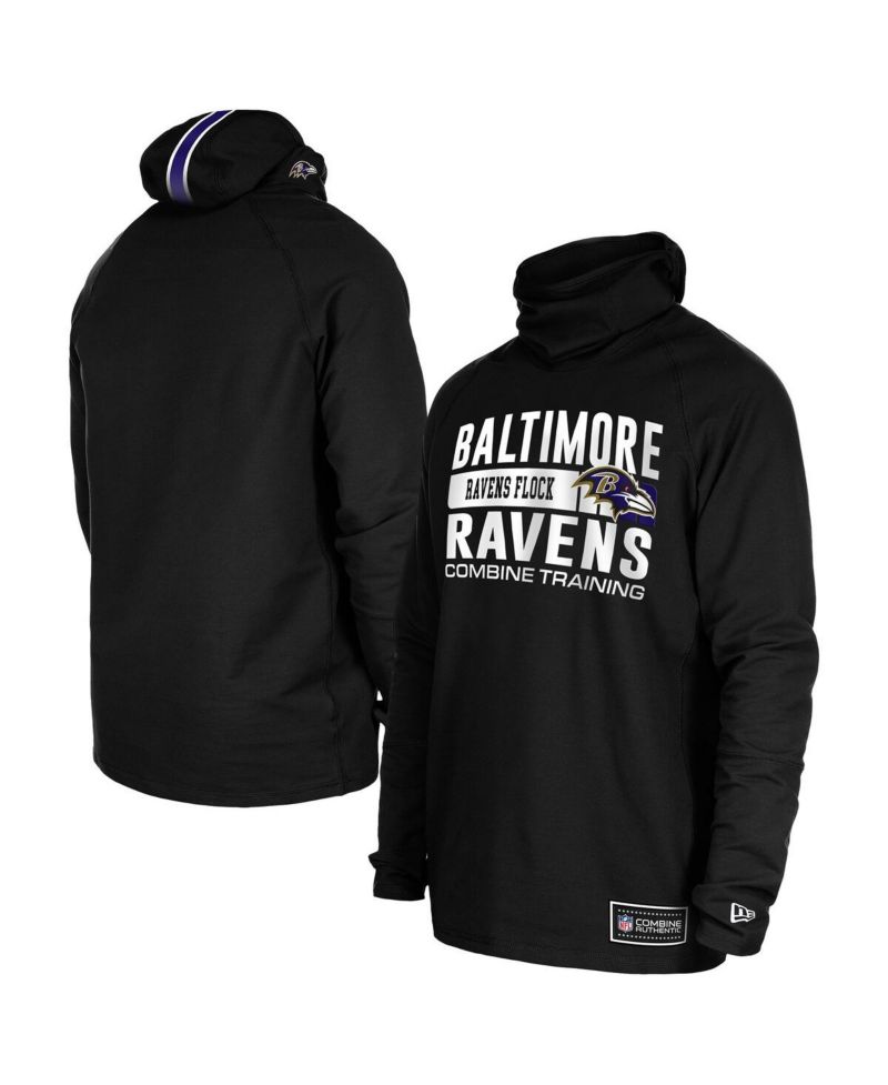 Men's Black Baltimore Ravens Functional Fandom Balaclava Helmet Stripe Tri-Blend Hoodie