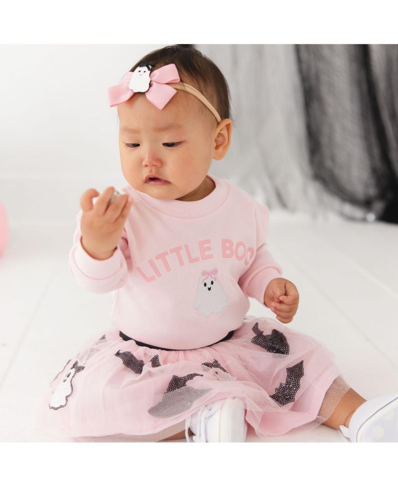 Baby Girls' Little Boo Long-Sleeve Halloween Cotton Romper