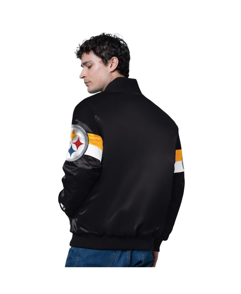 Men's Black Pittsburgh Steelers Triple Option Satin Varsity Full-Snap Jacket