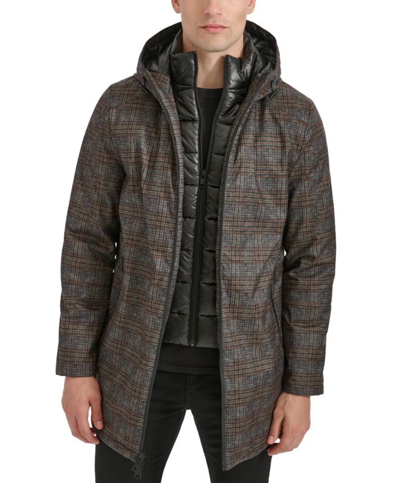 Men's Water-Resistant Hooded Stadium Coat with Removable Puffer Bib