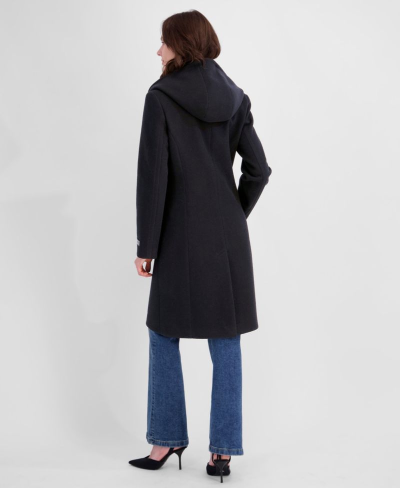 Women's Bibbed Faux-Leather Trimmed Hooded Coat