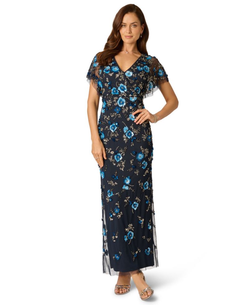 Women's Beaded Mesh Column Dress