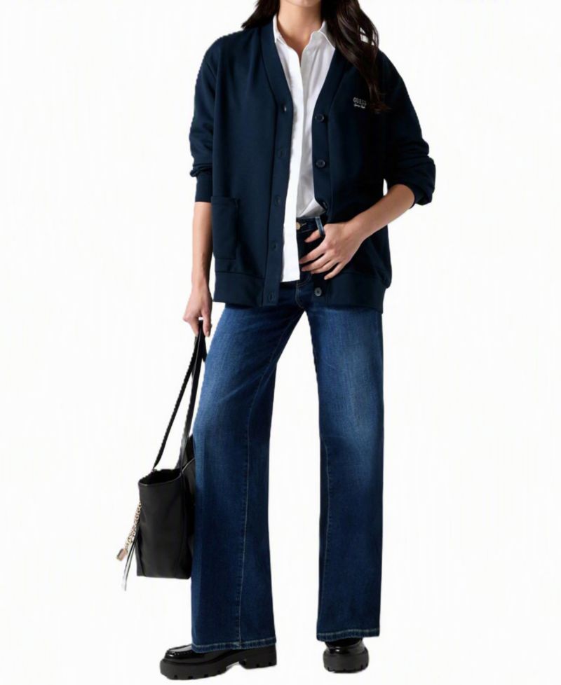 Women's Phoebe Oversized Embroidered Logo Cotton-Blend Cardigan Sweater