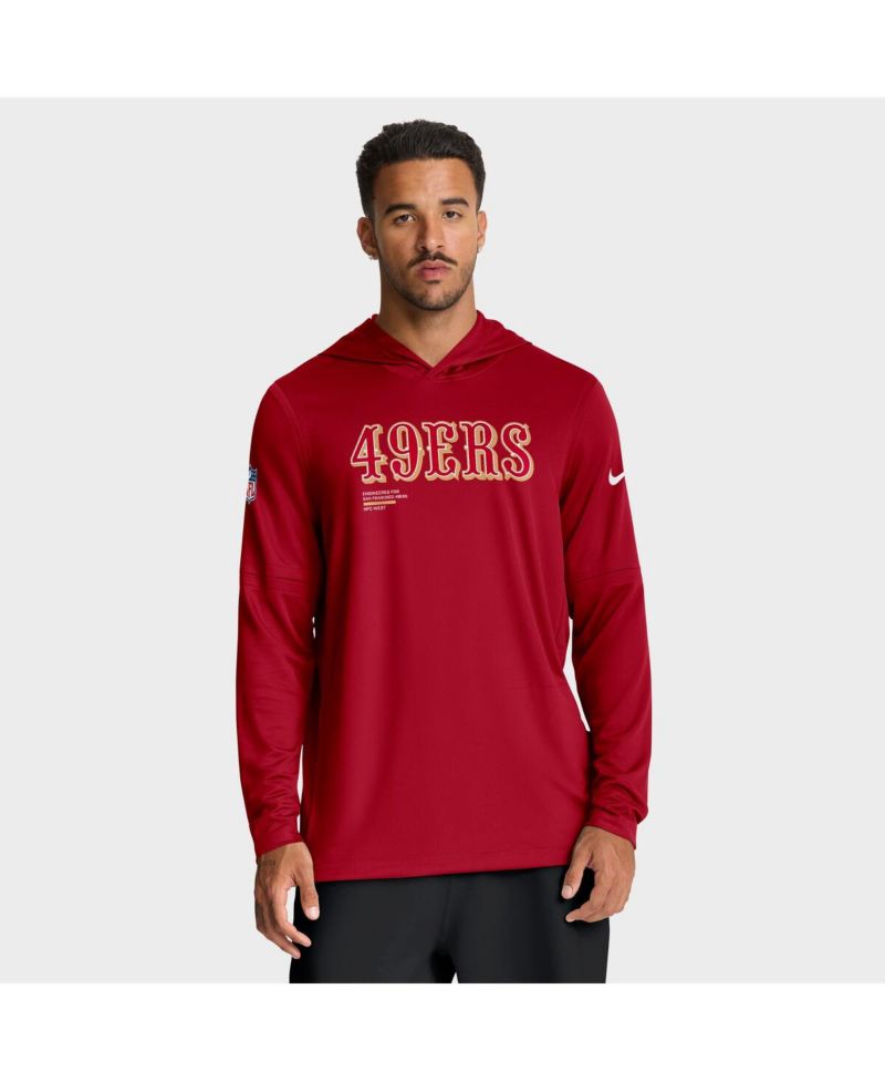 Men's Scarlet San Francisco 49ers Big & Tall Sideline Performance Long Sleeve Hoodie T-Shirt