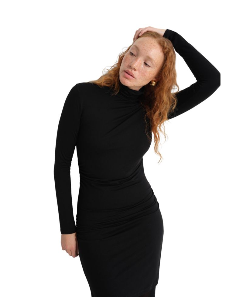 Women's Phoebe Long-Sleeve High-Stretch Fitted Turtleneck Midi Dress