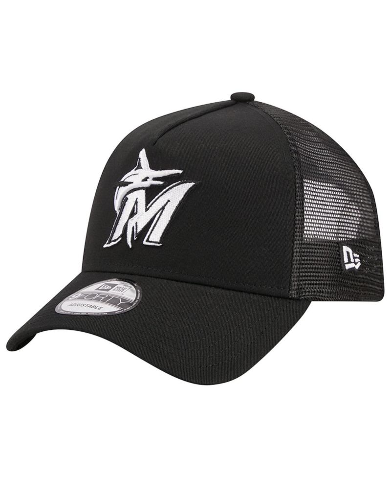 Men's Black Miami Marlins A-Frame 9FORTY Trucker Adjustable Hat