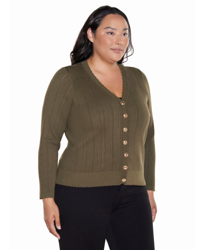 Plus Size Scalloped-Edge V-Neck Button-Front Cardigan Sweater