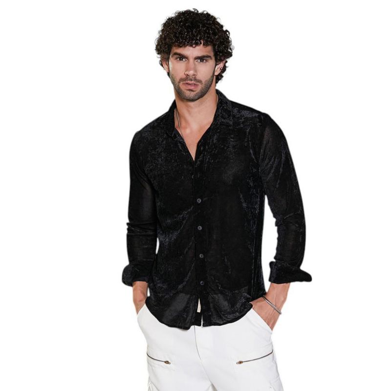 Men's Onyx Black Solid Velvet Shirt