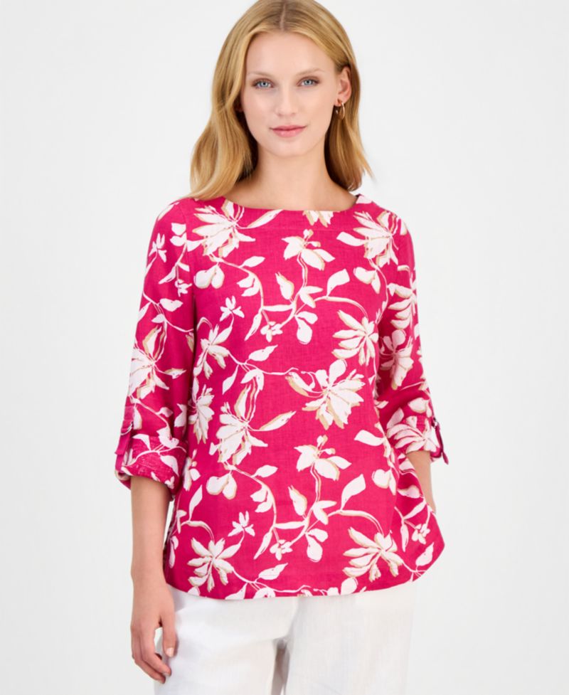 Petite 100% Linen Cuffed Top