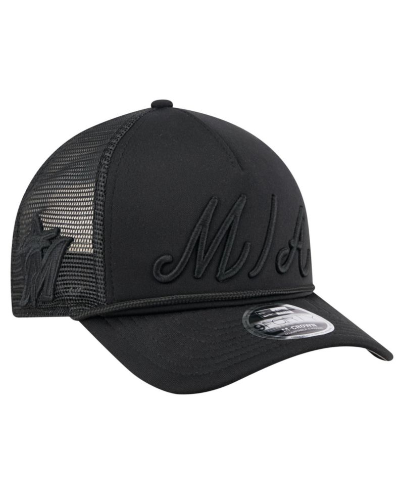 Men's Black Miami Marlins City Initial 9FORTY A-Frame M-Crown Adjustable Trucker Hat