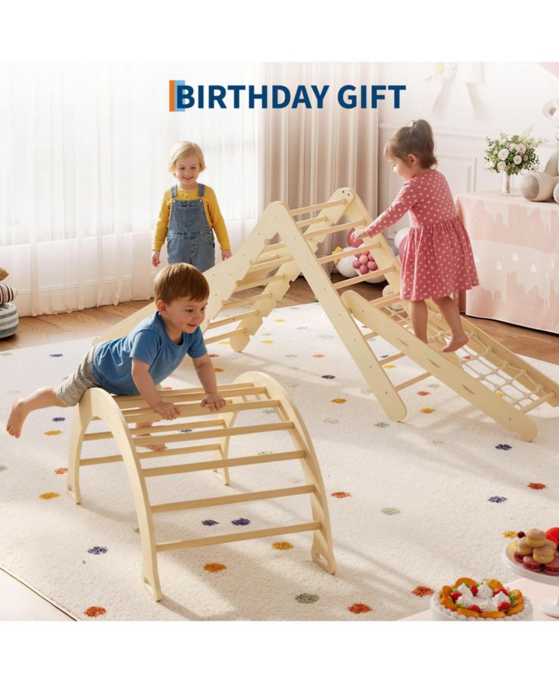 Ages 1-3 7-in-1 Educational Collapsible Wooden Climbing Triangle Set