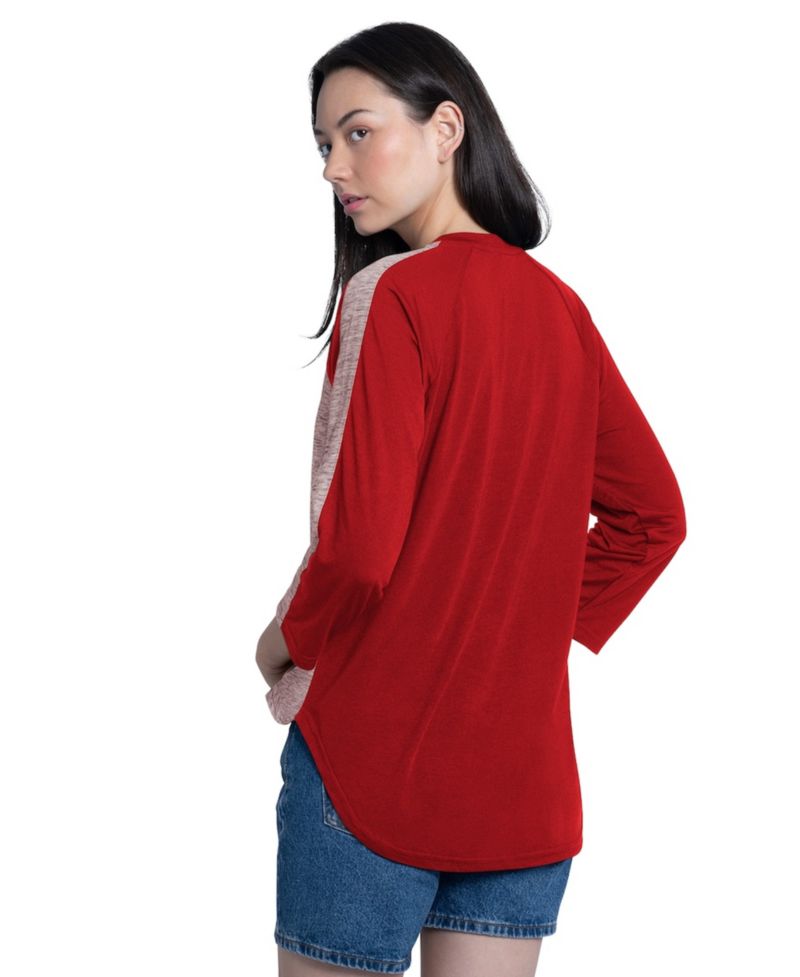 Women's Red/Heather Red Cincinnati Reds Speed Training 3/4-Sleeve Rhinestone V-Neck T-Shirt