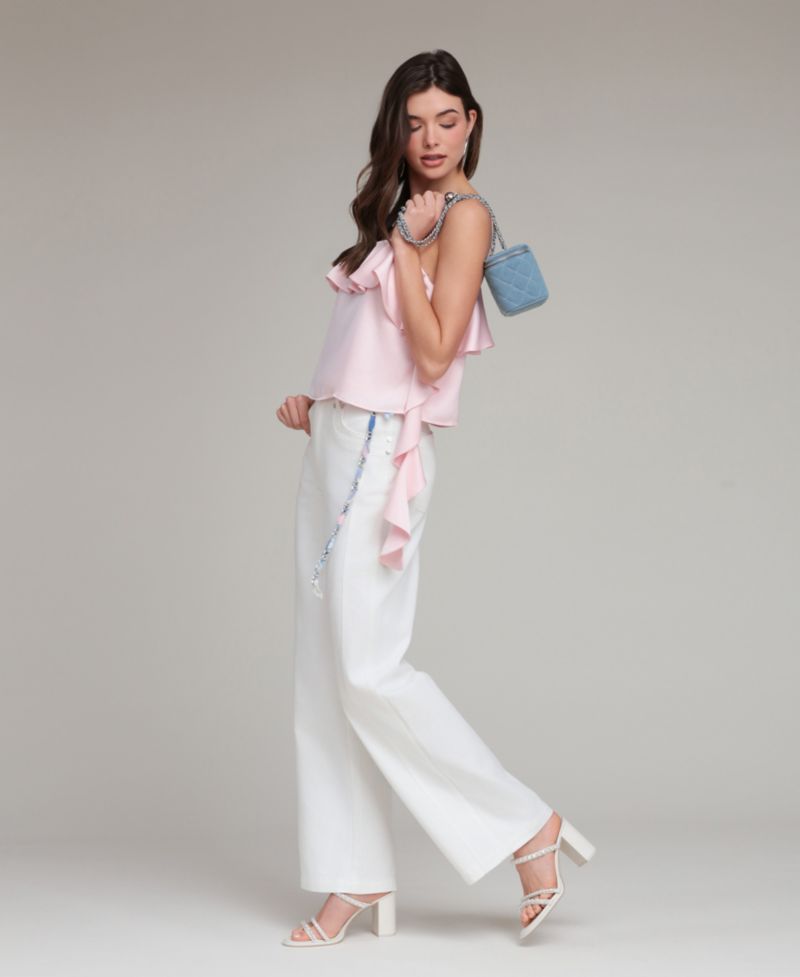 Women's Asymmetric Ruffle Detail Square Neck Top