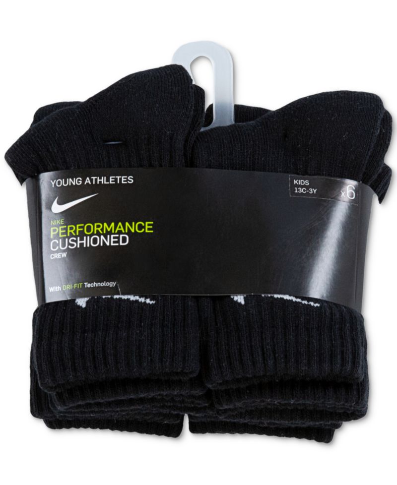 Kids' 5-7 Performance Crew Socks, 6-Pack