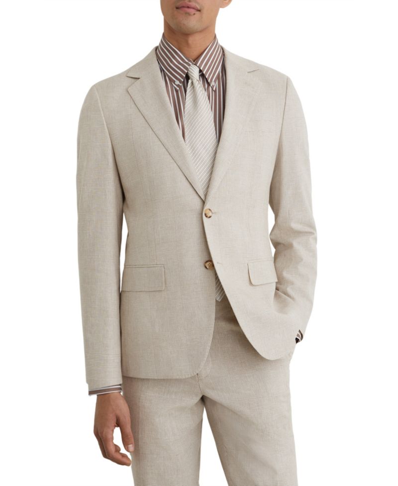 Men's Cheltenham Tailored-Fit Linen-Cotton Single-Breasted Check Blazer