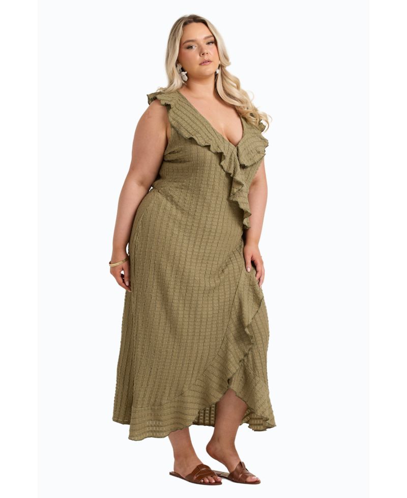 Women's Ruffle Wrap Sleeveless Midi Dress