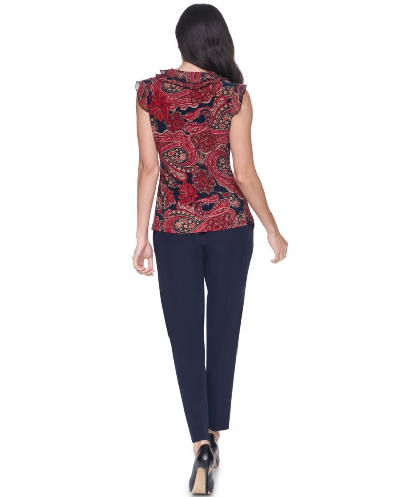 Women's Sleeveless Paisley V-Neck Blouse