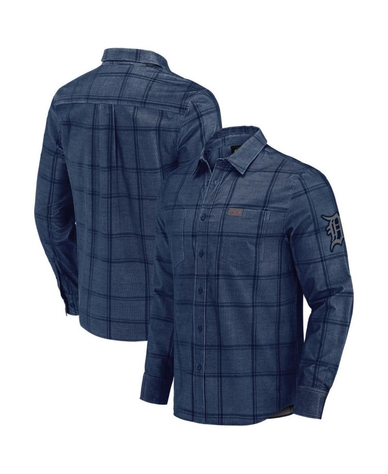 Men's Darius Rucker Collection by Fanatics Navy Detroit Tigers Thin Wale Corduroy Plaid Button Up Shirt