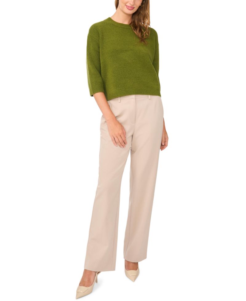 Women's 3/4-Sleeve Crewneck Pullover Sweater