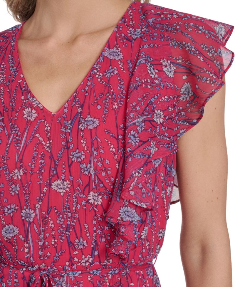 Women's Printed Crinkle Chiffon Vineyard Botanical Dress