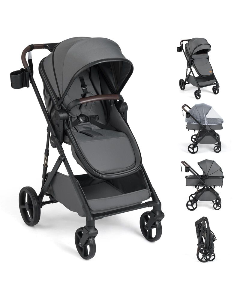 2 in 1 Baby Stroller with Bassinet Mode with Reversible Seat Adjustable Canopy