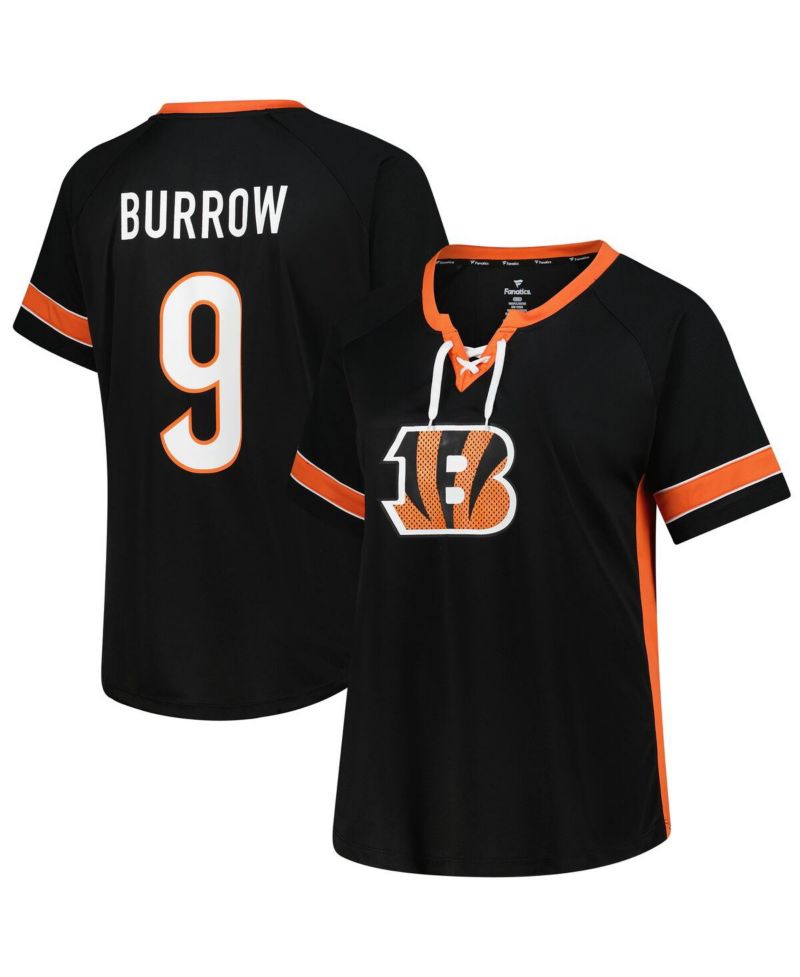 Women's Joe Burrow Black Cincinnati Bengals Plus Size Name & Number Lace-Up T-Shirt