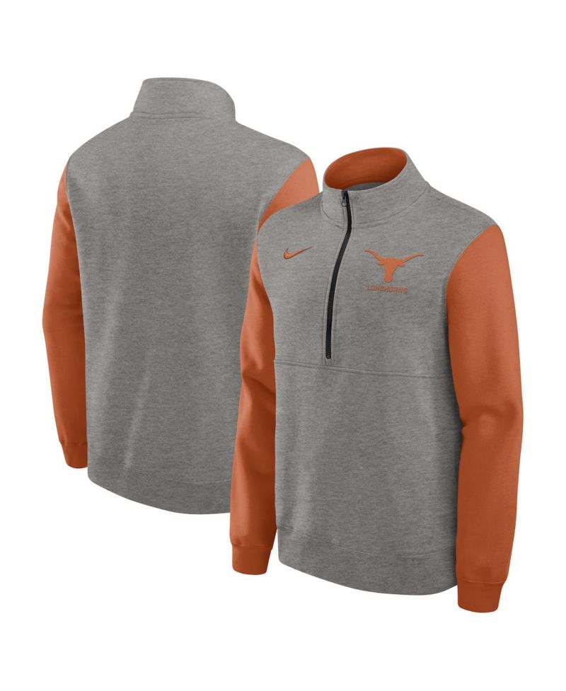 Men's Heather Gray/Texas Orange Texas Longhorns Club Fleece Half-Zip Pullover Sweatshirt