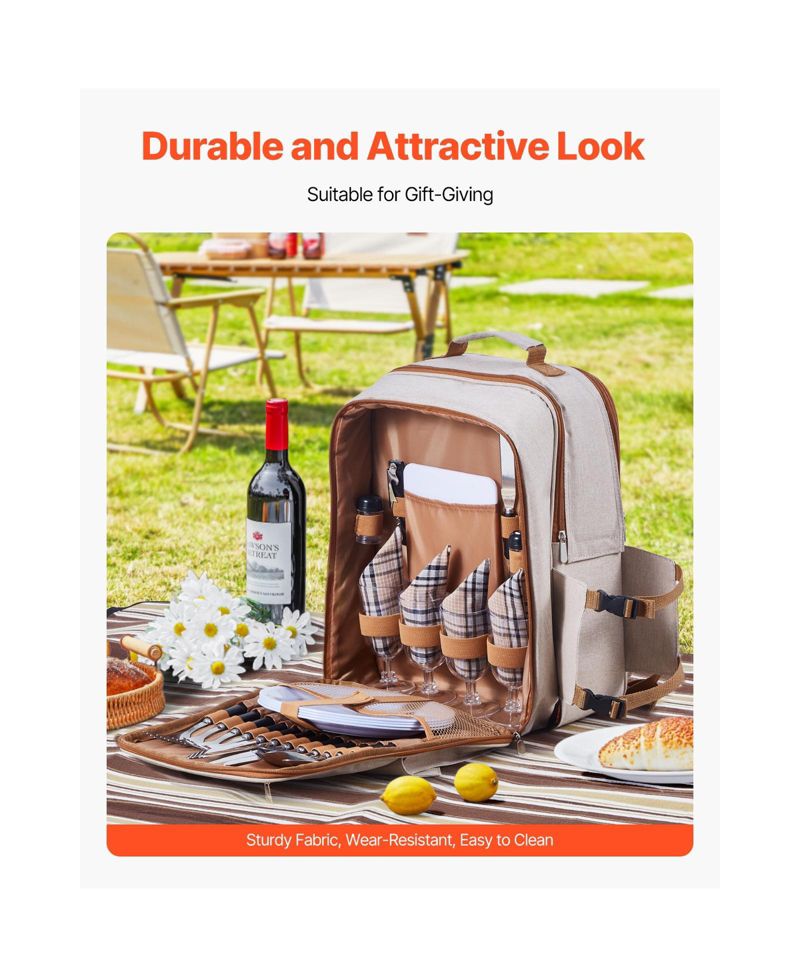 Picnic Backpack for 4 with Insulated Cooler, Blanket, Plates and Cutlery Set, 20 L