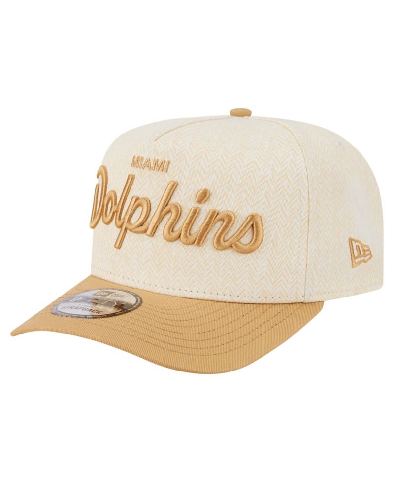 Men's Cream Miami Dolphins Herringbone 9FIFTY A-Frame Snapback Hat