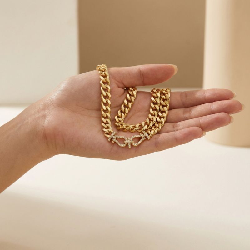 14K Gold Plated Cuban Chain CZ Door Knocker Necklace