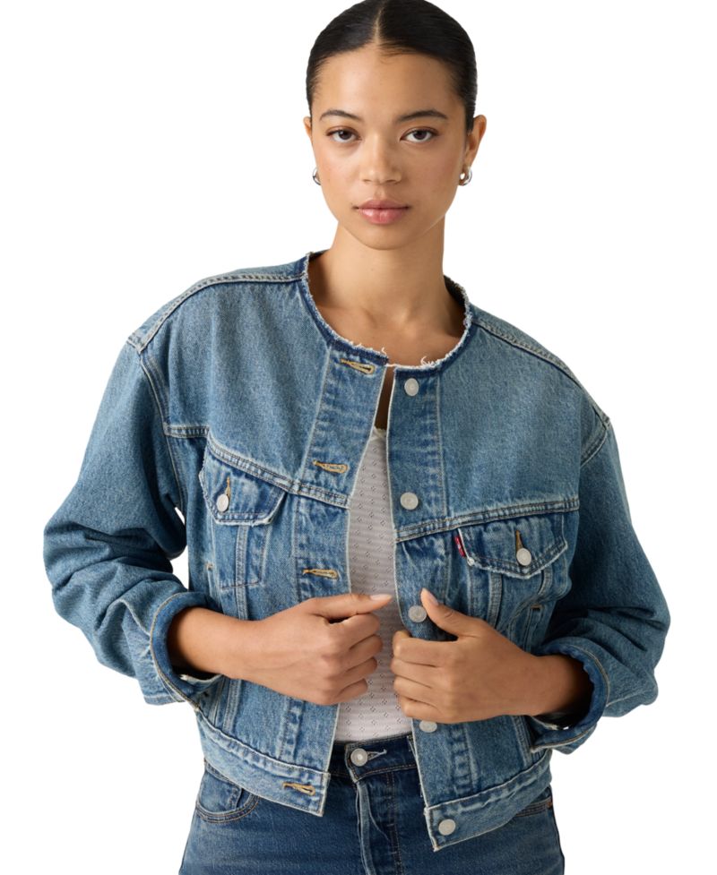 Women's Collarless Shrunken Trucker Jacket