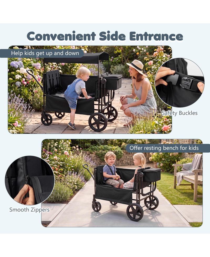 Foldable Wagon Stroller for 4 Kids with Removable Canopy